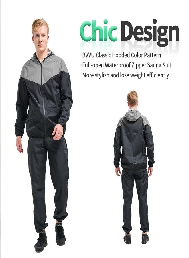 BVVU Sauna Suit for Men Zipper Sweat Suits with Hood Sauna Jacket Pants Gym Workout Full Body Darkgrey 3X-Large - Image 4